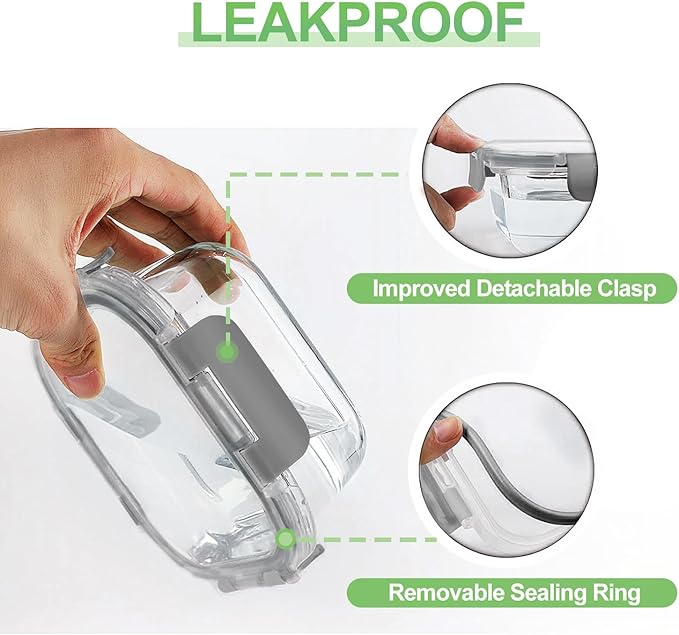 HOMBERKING Glass Food Storage Containers with Lids, [18 Piece] Glass Meal Prep Containers, Airtight Lunch Bento Boxes, BPA-Free & Leak Proof (9 lids & 9 Containers) - Grey - Image 4