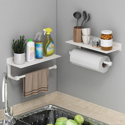 Danpoo White Paper Towel Holder with Shelf Wall Mount, Adhesive Hand Towel Holder for Bathroom, Kitchen Towel Holder - Image 4