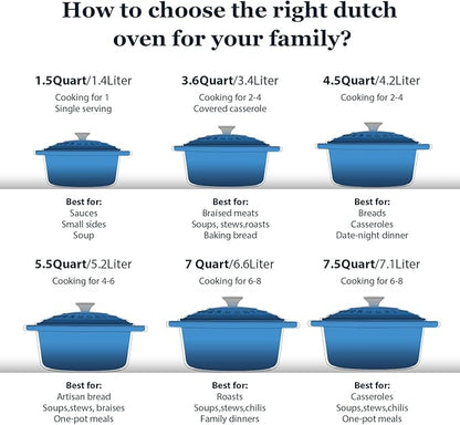 Overmont Enameled Cast Iron Dutch Oven - 7QT Pot with Lid Cookbook & Cotton Potholders - Heavy-Duty Cookware for Braising, Stews, Roasting, Sourdough Baking blue - Image 7