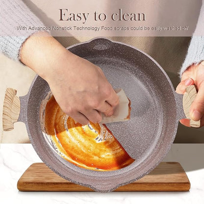 AIKENBBKK Ceramic Frying Pan with Lid, 14 Inch Saute Pan, Non Stick Frying Pans, 2-In-1 Large Cooking Pan, Nonstick Skillet, Compatible with All Stoves, PTFE & PFOA Free, Brown - Image 6