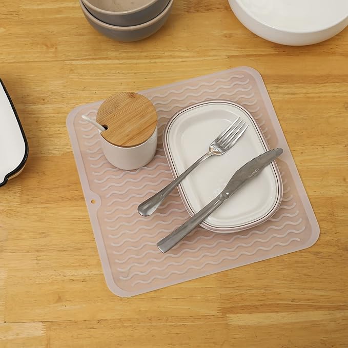 MicoYang Silicone Dish Drying Mat for Multiple Usage,Easy clean,Eco-friendly,Heat-resistant Silicone Mat for Kitchen Counter or Sink,Refrigerator or Drawer liner Translucent M 12 inches x 12 inches - Image 6