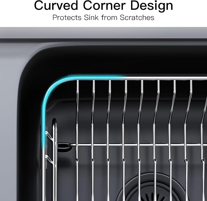Apartment RV Small Dish Drainer Drying Rack Over The Sink In Stainless Steel for Narrow Kitchen, Counter Space Saving Compact Expandable Metal Plate Dryer Strainer, Modern Above Wire Drain Holder - Image 7