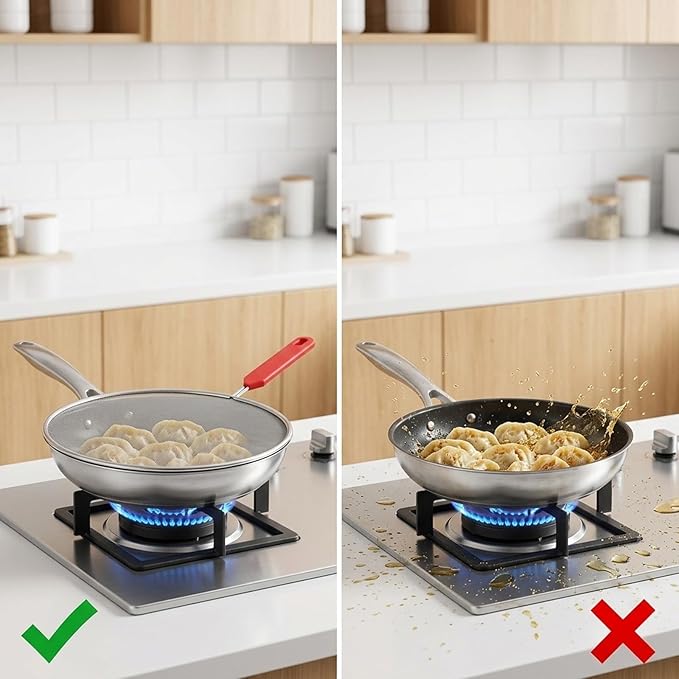 Splash Guard for Frying Pan, Frying Pan Screen Splatter Guard Set of 2, Stainless Steel Oil Splatter Screen for Frying Pans, Kitchen Cooking Protection, Splatter Guard with Heat Resistant Handles - Image 5