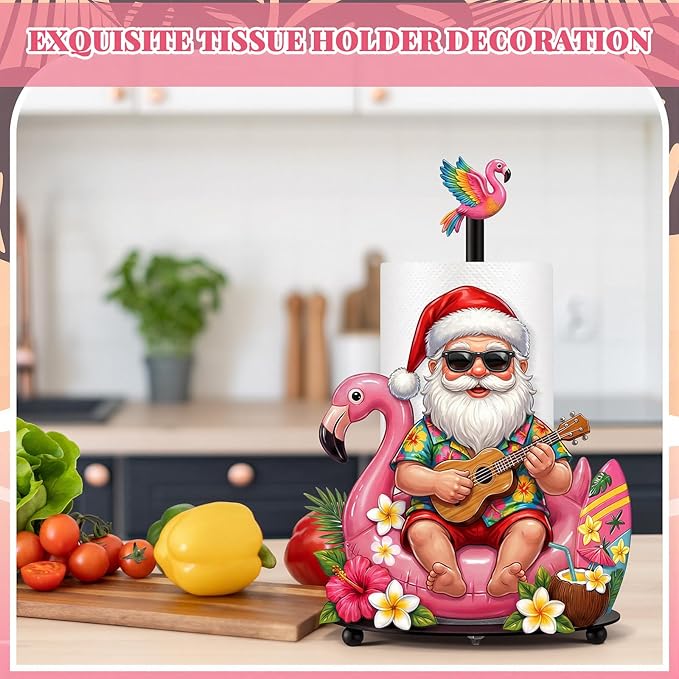 Thyle July Christmas Paper Towel Holder with Round Base Summer Christmas Bathroom Decor Xmas Dispenser Kitchen Paper Holder Stand for Xmas in July Countertop Toilet Home Accessories
