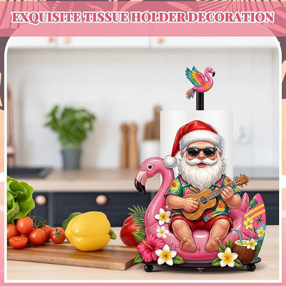 Thyle July Christmas Paper Towel Holder with Round Base Summer Christmas Bathroom Decor Xmas Dispenser Kitchen Paper Holder Stand for Xmas in July Countertop Toilet Home Accessories