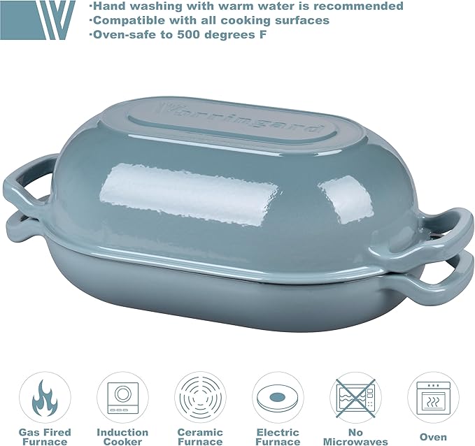 VORRINGARD Enameled Cast Iron Sourdough Bread Oven, Dutch Oven, Loaf Cast Iron Bread Pan for Homemade Bread Baking, Meatloaf Pan with Lid, 5QT, Sea Salt - Image 3