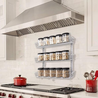 SWOMMOLY Adjustable Wall Mount Spice Rack, 3-Tier Dual-use (Multi-use) Organizer, Silver - Image 4