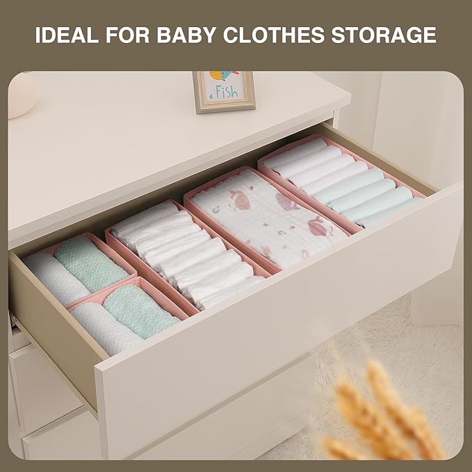 DIMJ Drawer Organizers for Clothing, Set of 8 Dresser Drawer Organizers, Fabric Closet Organizers and Storage, Drawer Dividers for Baby Clothes, Socks, Belt, Tie (Pink) - Image 4