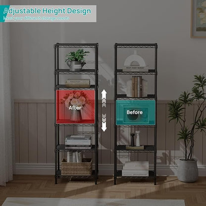 SINGAYE 6 Shelves Bathroom Organizers and Storage Shelf Wire Closet Metal Pantry Kitchen Small Garage Shelving Unit Laundry Room Organization Home Tall Rack Balck 10" D x 16" W x 60”H - Image 6