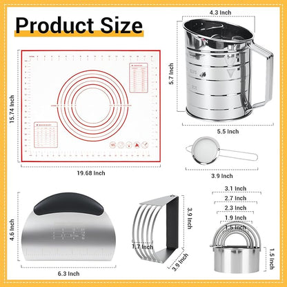 Baking Tool Kit: pastry cutter, flour sifter for baking, Bone-Shaped Biscuit Cutters, Dough Scraper,Baking Mat & Fine Mesh Strainer,Perfect for Making Cookies, Donuts & Pastries in Your Kitchen