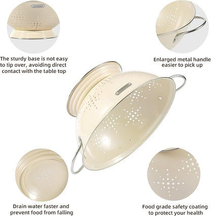 Metal Colander 2 Pack, Strainer Bowel with Handles 2Qt & 6Qt Powder Coated Solid Ring Base Heavey Duty Kitchen Drainer Basket for Pasta Veggies and Fruits,New Home Apartment Essentials (Almond Cream) - Image 5