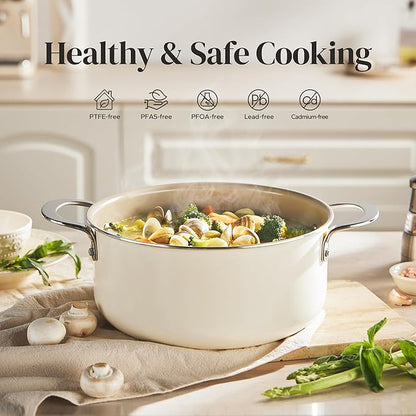 Redchef Ceramic Stock Pot with Lid, Soup Pot for All Stoves, 5 Qt Induction Cooking Pot for Soup Nonstick, Even Heating, Stay-Cool Handles, Oven/Dishwasher Safe, PTFE PFAS Free (Beige) - Image 2