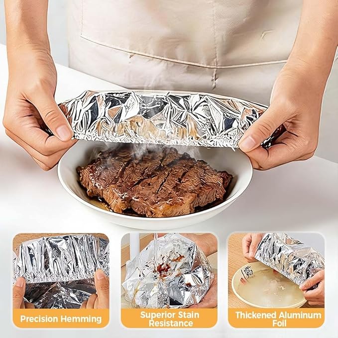 2026 New Reusable Aluminum Foil Food Covers, Pop Up Tin Foil Food Insulation Cover, Heat Shield Lids for Refrigerator Storage Leftover Food And Meal Preparation Fits Containers (100) - Image 5