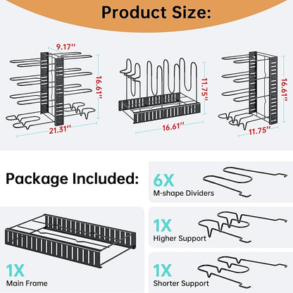 MUDEELA Pots and Pans Organizer Rack under Cabinet 16.61 Height, 8 Tiers Adjustable Pot Pan Rack with 3 DIY Methods, Pot Lid holder for Kitchen Cabinet Organizers and Storage - Image 6