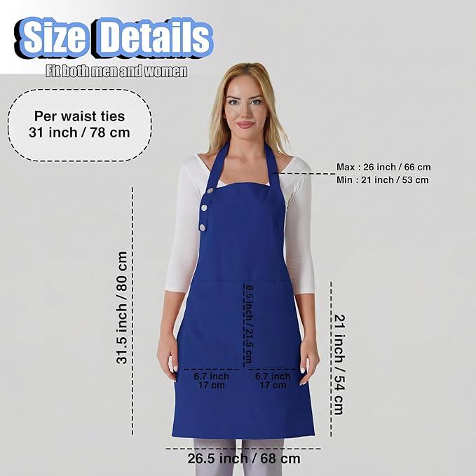TOSHE Kitchen Apron Waterdrop Resistant Cotton Apron with adjustable Aprons for Women with Pockets 10 Color option Cooking Blue Apron (Navy Blue) - Image 5