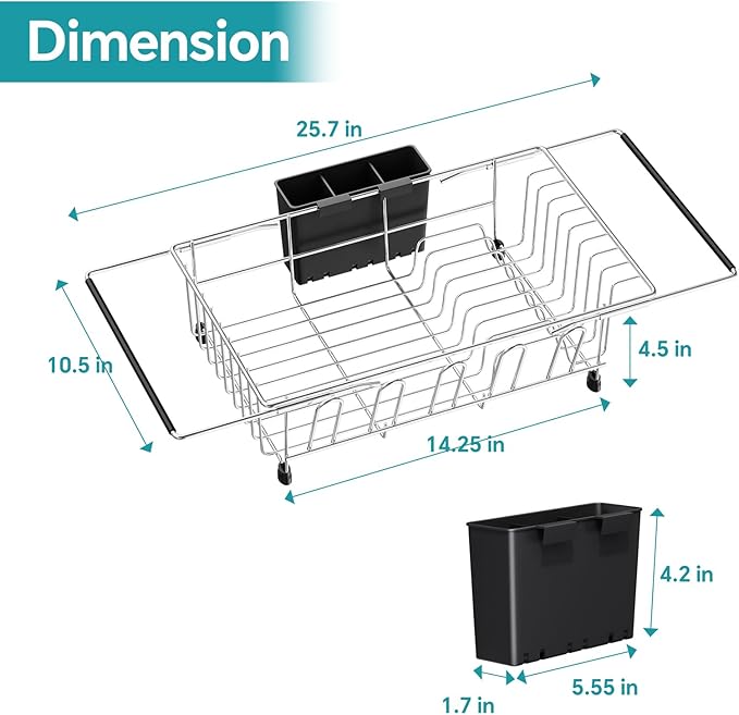 Simple Trending Expandable Dish Drying Rack in Sink, Adjustable Dish Drainers for Small Kitchen, Counter Inside Sink, Over The Sink with Utensil Holder - Image 2