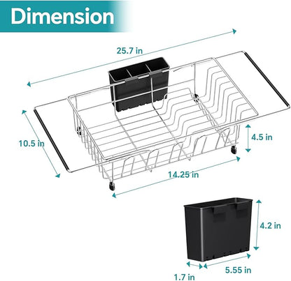 Simple Trending Expandable Dish Drying Rack in Sink, Adjustable Dish Drainers for Small Kitchen, Counter Inside Sink, Over The Sink with Utensil Holder - Image 2