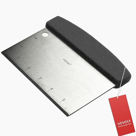 Vovoly Multipurpose Bench Scraper Kitchen Utensil for Flat Top Griddle, Dough Scraper Cutter for Bread and Pizza Cutter - Stainless Steel Metal Griddle Scraper Chopper-Dishwasher Safe by VOVOLY