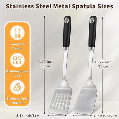Stainless Steel Spatula, Metal Spatula Solid Turner, Heavy Duty Sturdy Spatulas for Kitchen Use, High Heat Resistant Cooking Utensils for Fish Eggs Pancakes, Dishwasher Safe, Easy to Clean, Silver - Image 6