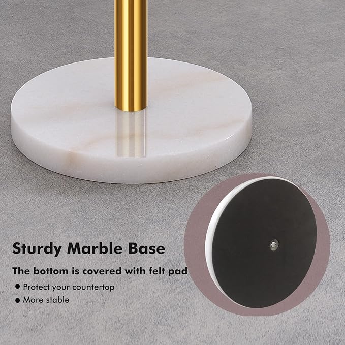 Gold Paper Towel Holder Countertop, with Weighted Marble Base for One-Handed Operation, No Wobbly (Marble Base, Gold) - Image 3