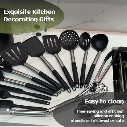 40 Pcs Kitchen Utensils Set Silicone Cooking, 446℉ Heat Resistance Stainless Steel Metal, Spaghetti Spoon Cookware Utensils, Rubber Tools Nonstick Kitchenware Can Dishwasher Safe - Image 6