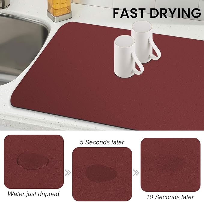 WISELIFE Dish Drying Mat Super Absorbent Drying Mat Large Dish Drying Mats for Kitchen Counter Easy Clean Dish Mat Kitchen Drying Mat18"x 28" Classic Red - Image 4