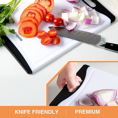 Empune Extra Large Cutting Boards, Plastic Cutting Boards for Kitchen (Set of 4) Cutting Board Set Dishwasher Safe Chopping Board with Juice Grooves Easy-Grip Handles, Black - Image 6