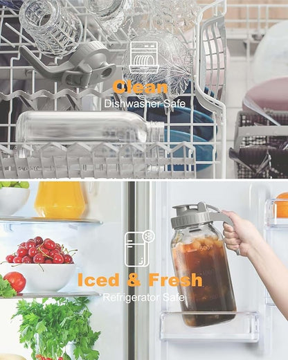 2 Pack - 64oz Glass Pitcher with Lid Wide Mouth, 2 Quart (1.9 Liter) Mason Jar Pitcher with Lid and Spout, Leakproof Water Jug for Water, Juice, Tea, Iced Coffee, Milk Storage - Image 6
