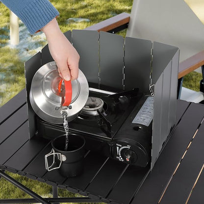 REDCAMP 10 Plates Folding Camping Stove Wind Screen, Heavy-Duty Iron Outdoor Wind Blocker with Carry Bag, Lightweight Foldable Shield for Butane Burner, Grey