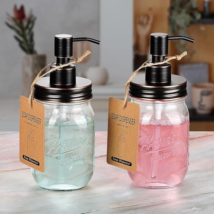Amolliar Mason Jar Liquid Soap Dispenser Lid, Rust Proof Stainless Steel, Cute Farmhouse Decor for Kitchen, Bathroom, Bath, Refill Liquid Soap Pump for Hand Soap, Dish Soap, Lotion Soap, ORB 1 Pack