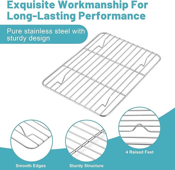 TeamFar Cooling Rack, 8.75” x 6.25” Stainless Steel Wire Baking Rack for Cooking Roasting Grilling, Fit for Oven Pan, Oven & Dishwasher Safe, Non-toxic & Heavy-Duty, 2PCS - Image 3