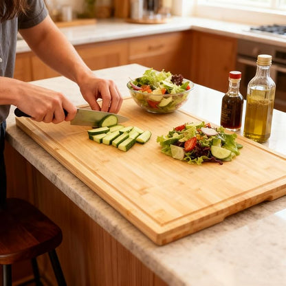 Utoplike Extra Large Cutting Board for kitchen, 30 x 20 Inch Bamboo Chopping Boards, Wood Stove Top Cover, Over the Sink Butcher Block with Juice Groove for Turkey, Meat, Vegetables, BBQ, 1"Th