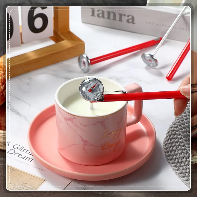 Xuhal 12 Pcs Stainless Steel Kitchen Thermometer with 5 Inch Long Stem 1 Inch Dial Thermometer Milk Frothing Food for Oven Probe Meat Grill BBQ Cooking Chocolate Water (Red) - Image 5