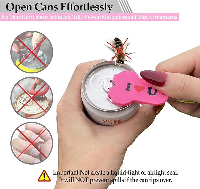 Soda Can Tab Opener Mini Soda Can Cover Easy Tab Opener and Drink Protector Cute Beverage Barricade Soda Protector for Beer,Coke,Aluminum Cans at Party,BBQ, Beach(Love You)