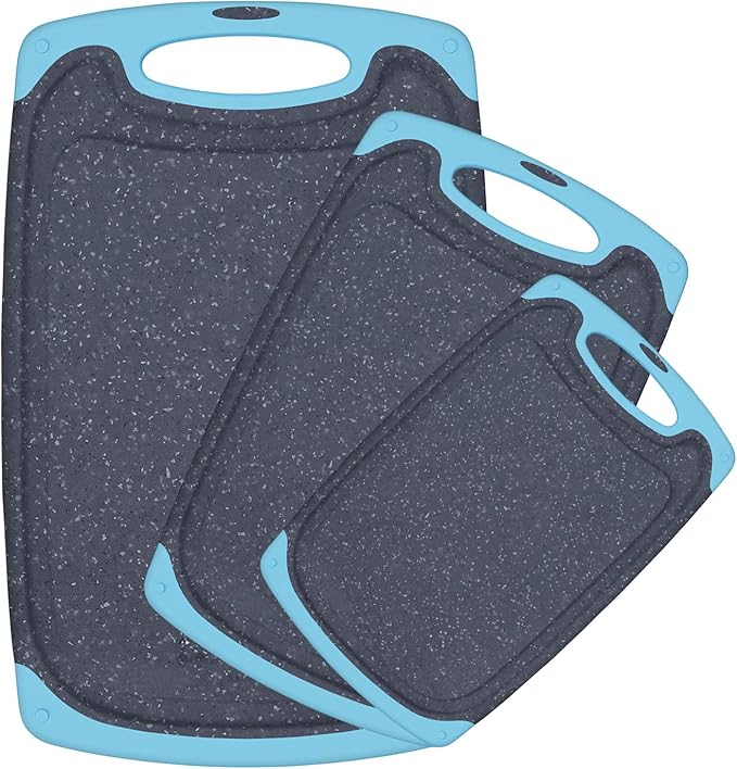 Plastic Cutting Board, 3 Pieces Dishwasher Safe Cutting Boards with Juice Grooves, Easy Grip Handle, Non-Slip, with Grinding Area for Grinding Garlic and Ginger（aqua） by Viretang