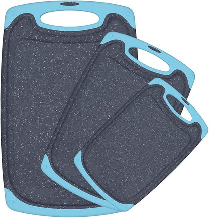 Plastic Cutting Board, 3 Pieces Dishwasher Safe Cutting Boards with Juice Grooves, Easy Grip Handle, Non-Slip, with Grinding Area for Grinding Garlic and Ginger（aqua） by Viretang