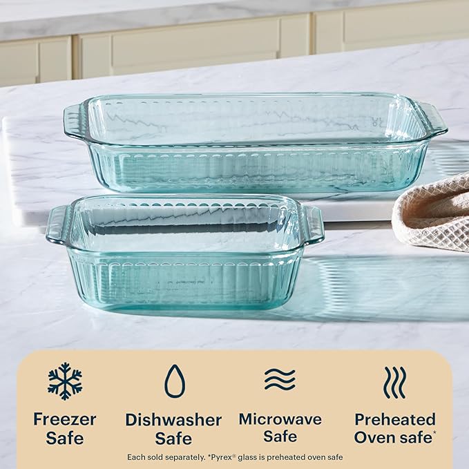 Pyrex Colors Tinted (2-Pack, Full Set) Tinted Glass Baking Dish with BPA-Free Lid, Oblong Bakeware Glass Pan For Casserole & Lasagna, Dishwasher, Freezer, Microwave and Pre-Heated Oven Safe, Aqua - Image 5