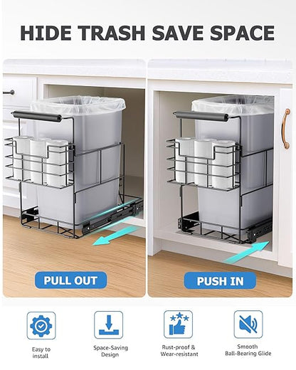 Bulado Pull Out Trash Can Under Cabinet, Under Sink Trash Can Kit for 7.5-10 Gallon with Garbage Bag Holder, Heavy Duty Steel Frame, Holds Up to 125 lbs, Easy to Install (Bin Not Included)
