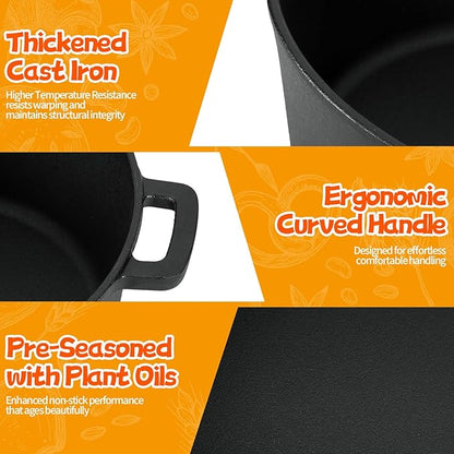 Cast Iron Dutch Oven for Bread Baking, 5 Qt Sourdough Dutch Oven with Lid, 2-in-1 Dutch Pot with Bread Baking Supplies for Camping, Frying and Braising