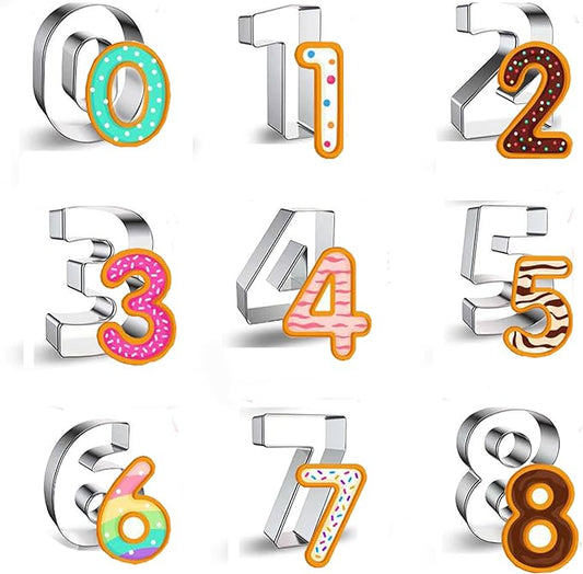 Number Cookie Cutter Tool Set, 9 Pcs 1.5 Inch Stainless Steel Cookie Cutter Set Fondant Biscuit Fruit Dough Mold Tools for Halloween, Christmas, Birthday Party Decorations (Small-Number)