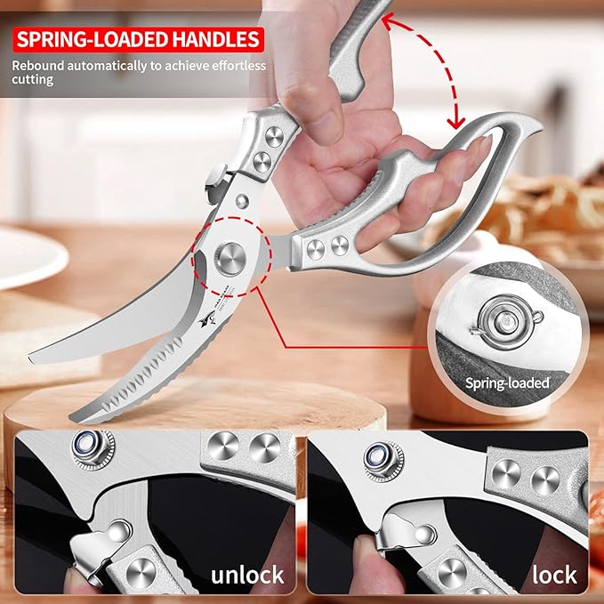 MAD SHARK Heavy Duty Poultry Shears, Kitchen Shears with Non-Slip Handle & Safety Lock, All Purpose Kitchen Scissors for Chicken, Meat Cutting, Turkey, Fish, Vegetables, Spring Loaded, Dishwasher Safe - Image 4