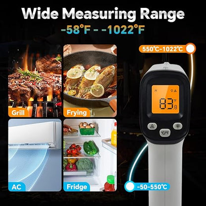 Digital Infrared Thermometer Gun for Cooking,BBQ,Pizza Oven, Infrared Thermometer Laser with Backlight,-58℉~1022℉(-50℃~550℃) Handheld Non Contact Heat Laser Temperature Gun (Not for Human)