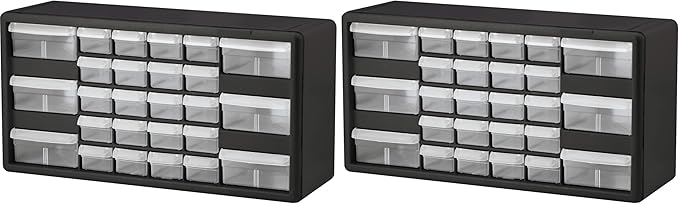 Akro-Mils 26-Drawer Plastic Drawer Storage Cabinet for Garage Organization, Bead Organizer, Building Bricks Storage, Teacher Toolbox, Makeup Organizer, 20-Inch W x 6-Inch D x 10-Inch H, 10126 Black by Akro-Mils