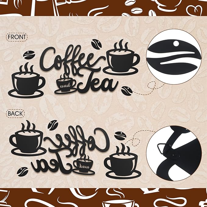 Ferraycle Rustic Metal Coffee Bar Signs Hanging Wall Decor for Home Office Kitchen (Coffee and Tea, 14" x 14") - Image 4
