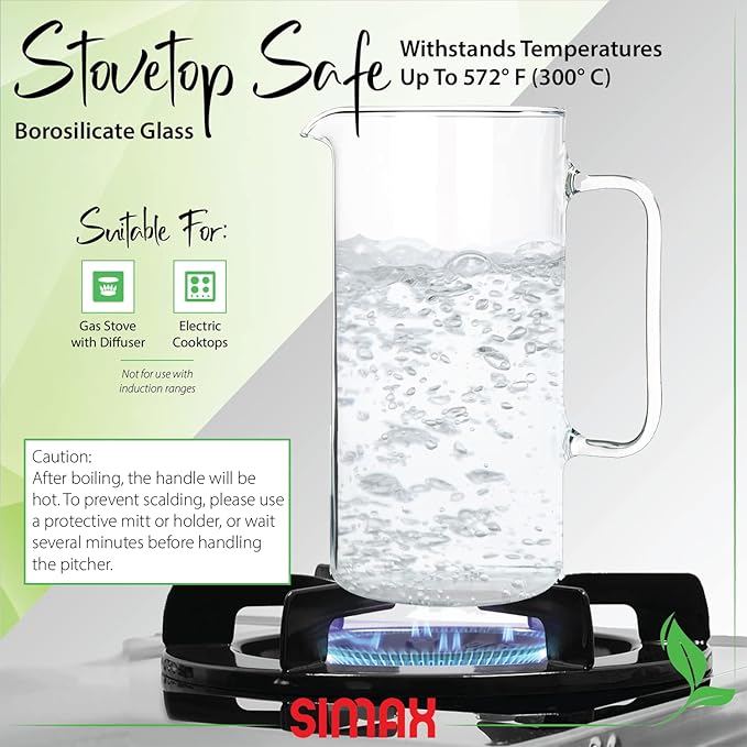 Simax Glass Pitcher, 64 Ounce (2 Quart) Borosilicate Glass, Made in Europe Hot and Cold Safe Iced Tea Pitchers for Drinks, Water, Lemonade Pitcher, Cocktail Jug, Sangria Pitchers - Image 3