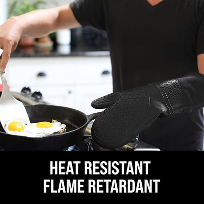 BPA-Free Silicone Oven Mitts Ultra Heat Resistant up to 500°F - Oven Mitts with Thick Cotton Liner - Long Slip Resistant Pot Holders, Flexible Oven Gloves - Black 14.7 - Image 3