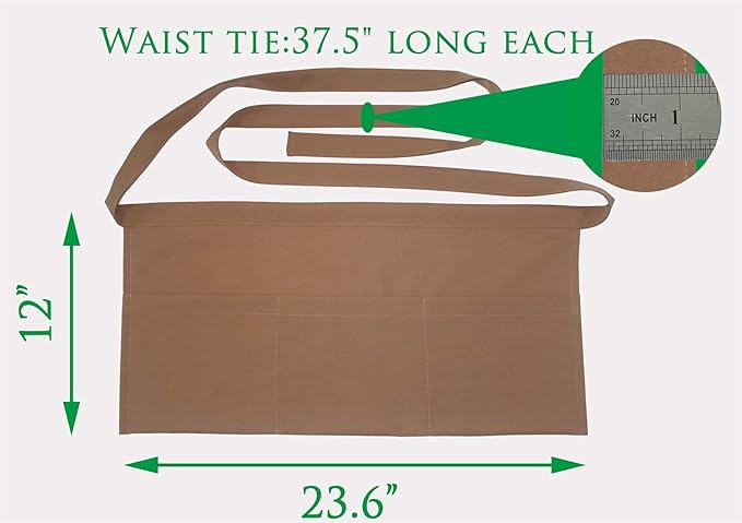 Resist water 3 big Pockets Waist Server Apron Kitchen Restaurant Unisex Half Aprons - Image 2