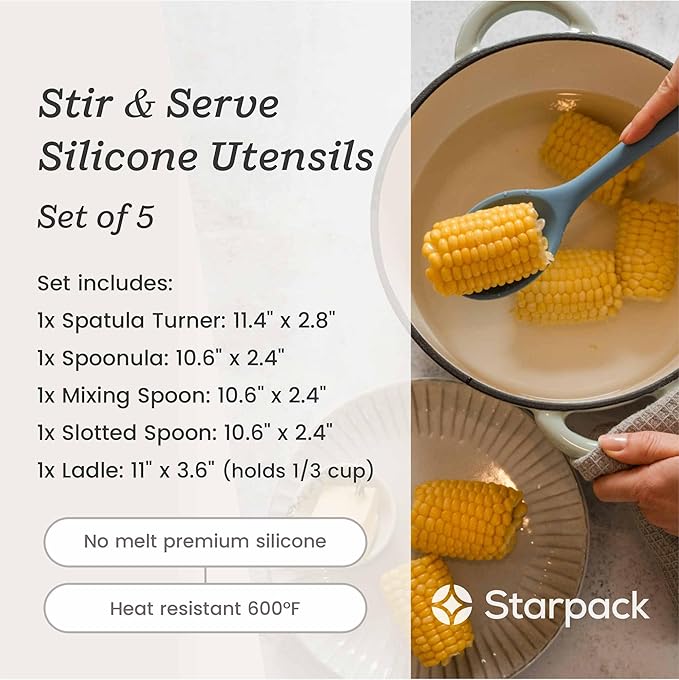 Starpack 'Stir & Serve' Silicone Cooking Utensils Set (5 Pcs) - 10.5" - Kitchen Utensil Set Heat Resistant to 600°F - Kitchen Utensils for Nonstick Cookware - Silicone Utensil Set for Mixing & Cooking - Image 5