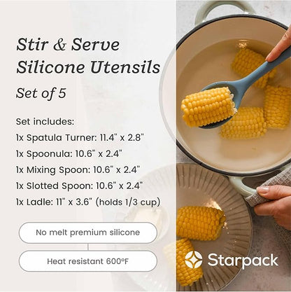 Starpack 'Stir & Serve' Silicone Cooking Utensils Set (5 Pcs) - 10.5" - Kitchen Utensil Set Heat Resistant to 600°F - Kitchen Utensils for Nonstick Cookware - Silicone Utensil Set for Mixing & Cooking - Image 5
