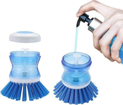 Dish Brush with Soap Dispenser for Dishes Pot Pan Kitchen Sink Scrubbing, Blue 2 Pack - Image 3
